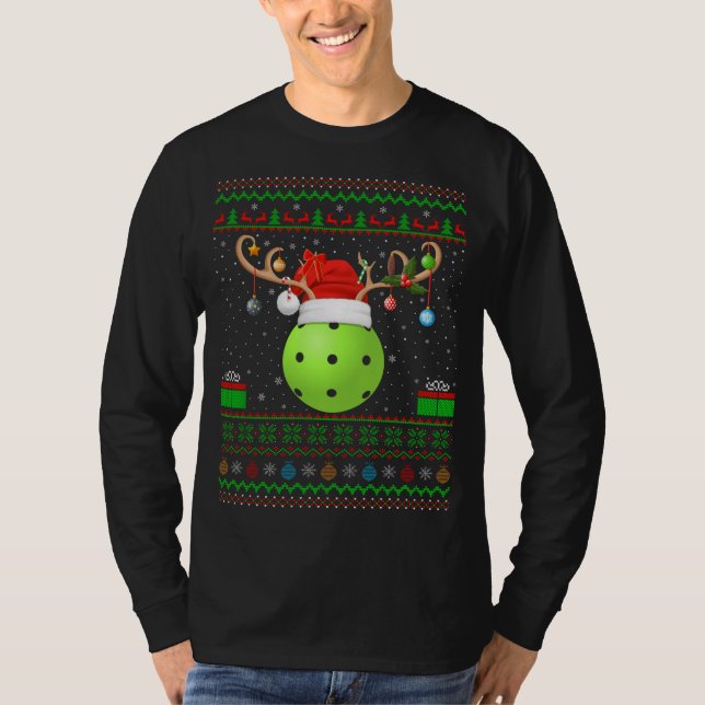 Funny Julafton Lighting Santa Hat Ugly Pickleball  T Shirt (Framsida)