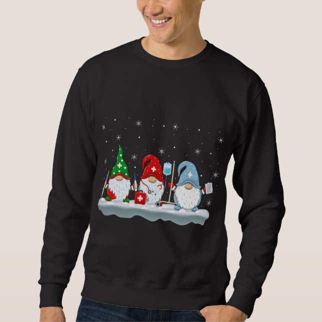 Funny Julafton Lighting Santa Nurse Gnomes jul Lång Ärmad Tröja (Framsida)