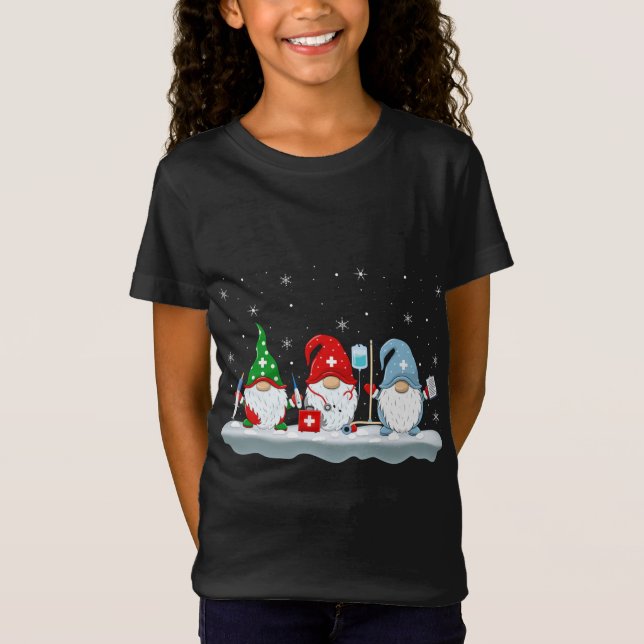 Funny Julafton Lighting Santa Nurse Gnomes jul T Shirt (Framsida)