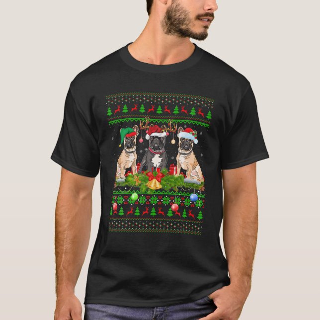 Funny Julafton Lighting Santa Ugly Fransk Bulldog  T Shirt (Framsida)