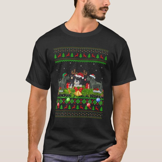 Funny Julafton Lighting Santa Ugly Giant Schnauzer T Shirt (Framsida)