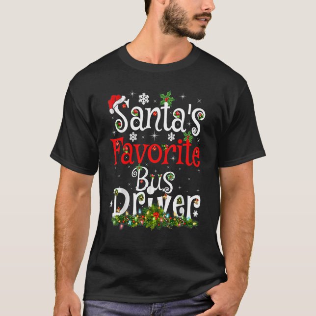 Funny Julafton Lighting Santa's Favorite Buss Driv T Shirt (Framsida)