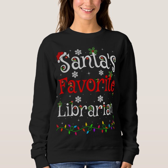 Funny Julafton Lighting Santa's Favorite Librarian T Shirt (Framsida)