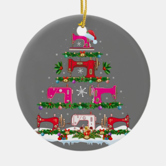 Funny Julafton Lighting Sewing Maskin Julgran Julgransprydnad Keramik (Framsidan)