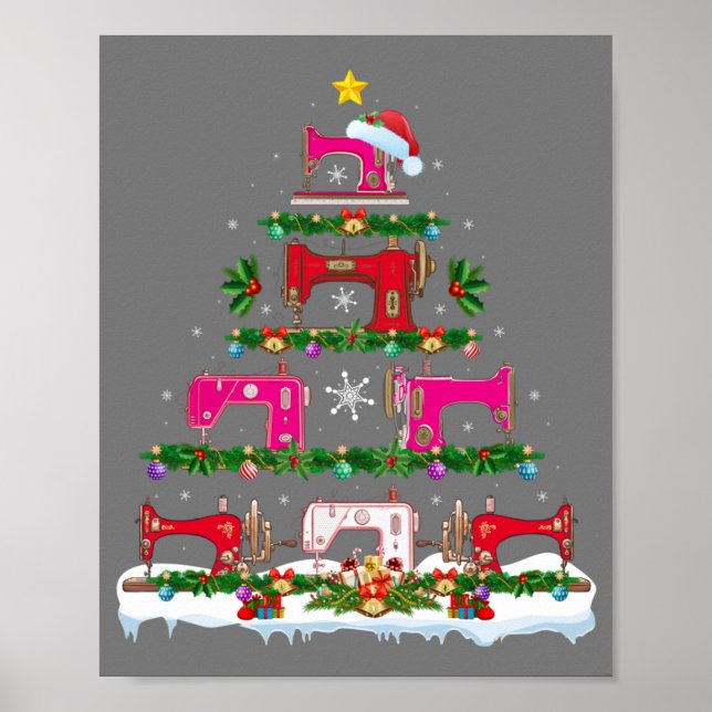 Funny Julafton Lighting Sewing Maskin Julgran Poster (Framsidan)