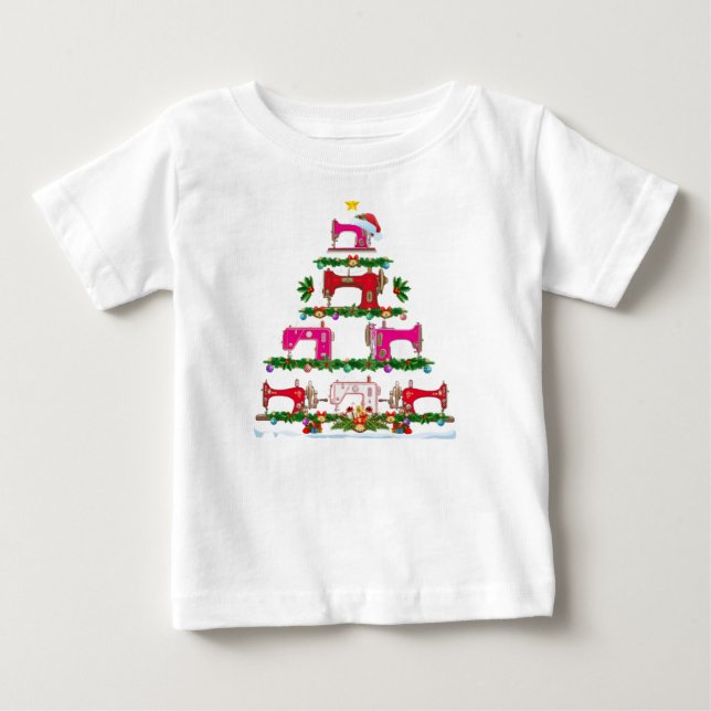 Funny Julafton Lighting Sewing Maskin Julgran T Shirt (Framsida)