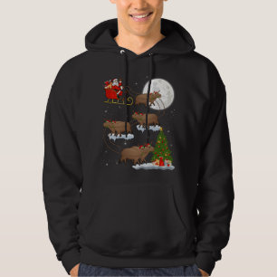Funny Julafton Lighting Träd Santa Riding Capybara Hoodie