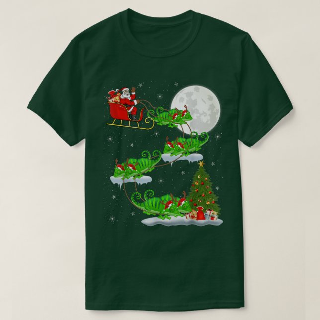 Funny Julafton Lighting Träd Santa Riding Chameleo T Shirt (Design framsida)