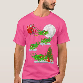 Funny Julafton Lighting Träd Santa Riding Chameleo T Shirt