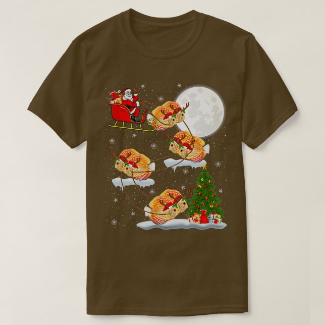 Funny Julafton Lighting Träd Santa Riding Discus F T Shirt (Design framsida)