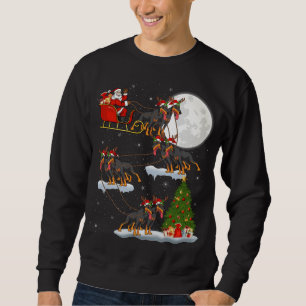 Funny Julafton Lighting Träd Santa Riding Doberman Lång Ärmad Tröja