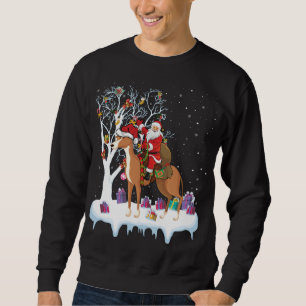 Funny Julafton Lighting Träd Santa Riding Greyhoun Lång Ärmad Tröja