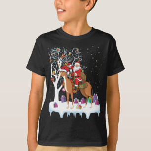 Funny Julafton Lighting Träd Santa Riding Greyhoun T Shirt