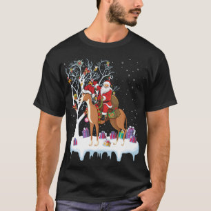 Funny Julafton Lighting Träd Santa Riding Greyhoun T Shirt