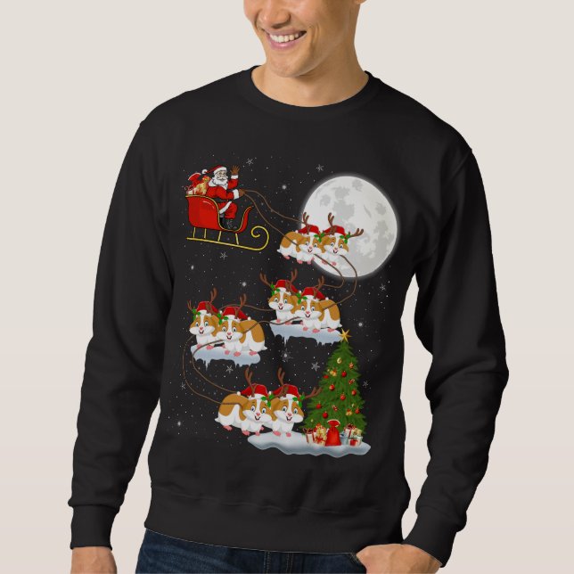 Funny Julafton Lighting Träd Santa Riding Hamster  Lång Ärmad Tröja (Framsida)