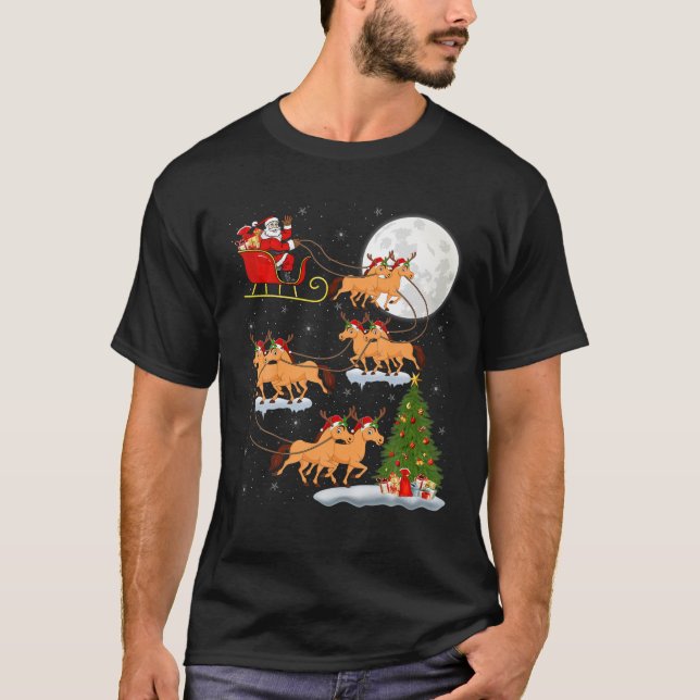 Funny Julafton Lighting Träd Santa Riding Horse Je T Shirt (Framsida)