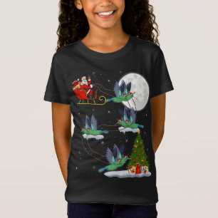Funny Julafton Lighting Träd Santa Riding Hummingb T Shirt