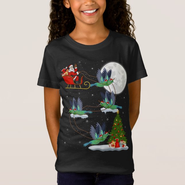 Funny Julafton Lighting Träd Santa Riding Hummingb T Shirt (Framsida)