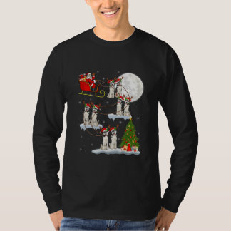 Funny Julafton Lighting Träd Santa Riding Husky Hu T Shirt
