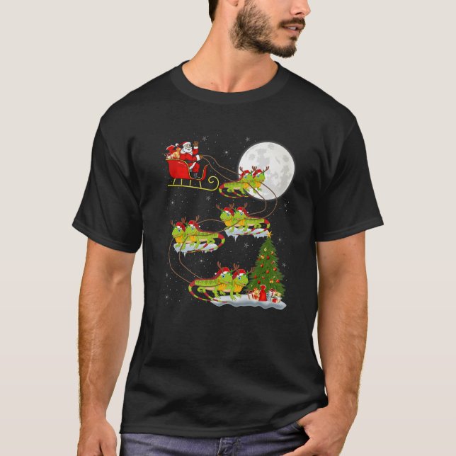 Funny Julafton Lighting Träd Santa Riding Iguana C T Shirt (Framsida)