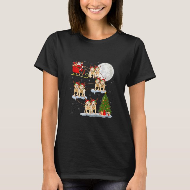 Funny Julafton Lighting Träd Santa Riding Labrador T Shirt (Framsida)