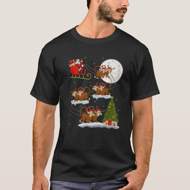 Funny Julafton Lighting Träd Santa Riding Monkey C T Shirt (Framsida)