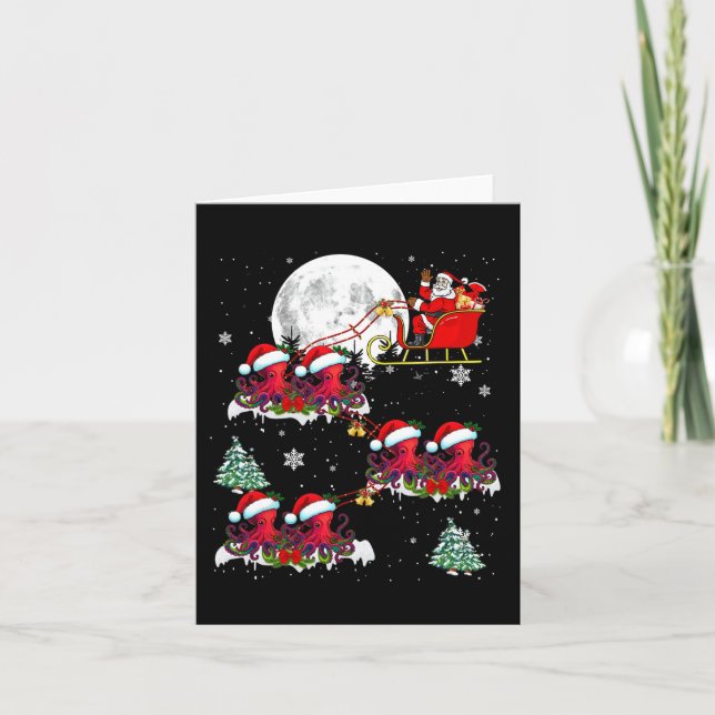 Funny Julafton Lighting Träd Santa Riding Octopus  Kort (Framsida)