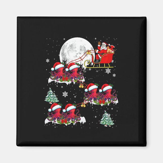 Funny Julafton Lighting Träd Santa Riding Octopus  Magnet (Framsidan)