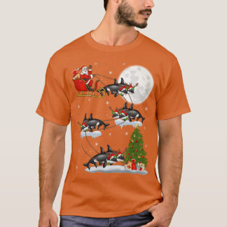 Funny Julafton Lighting Träd Santa Riding Orca Fis T Shirt