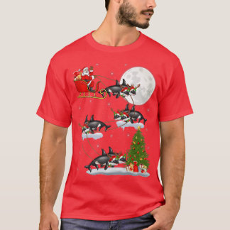 Funny Julafton Lighting Träd Santa Riding Orca Fis T Shirt