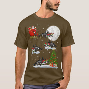 Funny Julafton Lighting Träd Santa Riding Orca Fis T Shirt