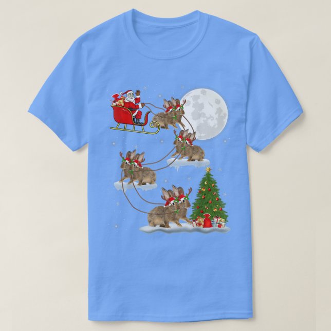 Funny Julafton Lighting Träd Santa Riding Rabbit C T Shirt (Design framsida)