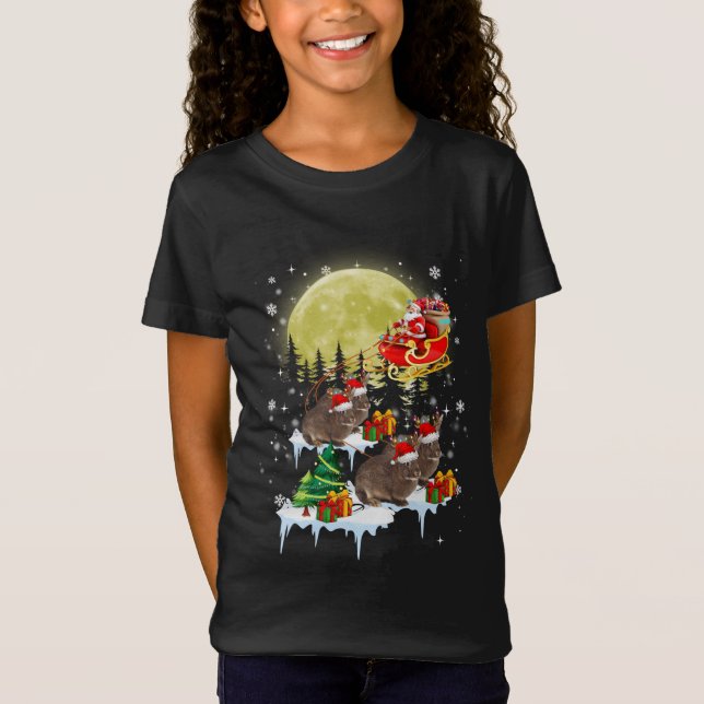 Funny Julafton Lighting Träd Santa Riding Rabbit C T Shirt (Framsida)