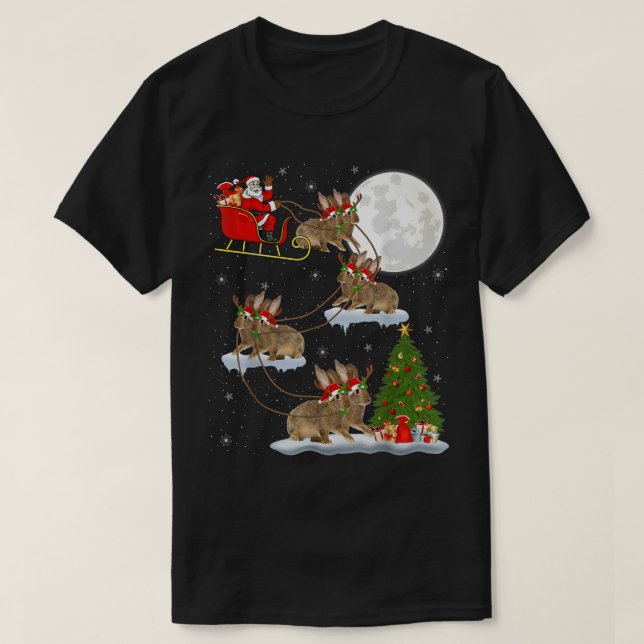 Funny Julafton Lighting Träd Santa Riding Rabbit C T Shirt (Design framsida)