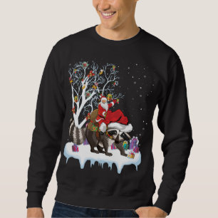 Funny Julafton Lighting Träd Santa Riding Raccoon Lång Ärmad Tröja