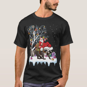 Funny Julafton Lighting Träd Santa Riding Raccoon T Shirt