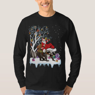 Funny Julafton Lighting Träd Santa Riding Raccoon T Shirt
