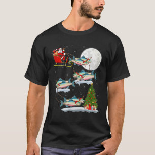Funny Julafton Lighting Träd Santa Riding Salmon F T Shirt
