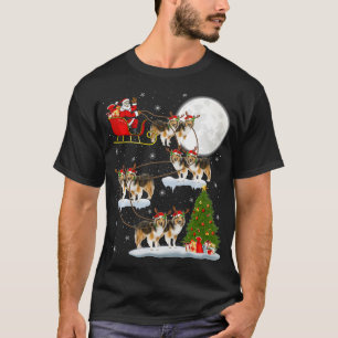Funny Julafton Lighting Träd Santa Riding Sheltie T Shirt