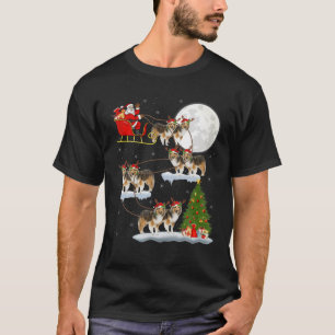 Funny Julafton Lighting Träd Santa Riding Sheltie T Shirt
