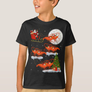 Funny Julafton Lighting Träd Santa Riding Shrimp C T Shirt