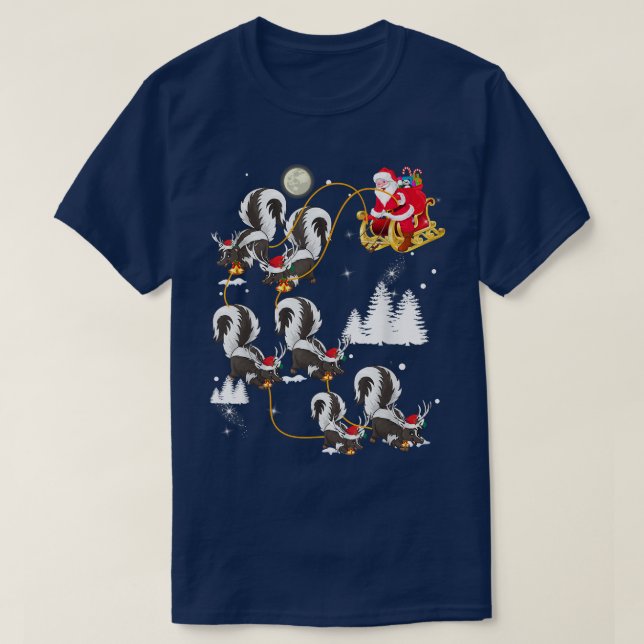 Funny Julafton Lighting Träd Santa Riding Skunk Kr T Shirt (Design framsida)