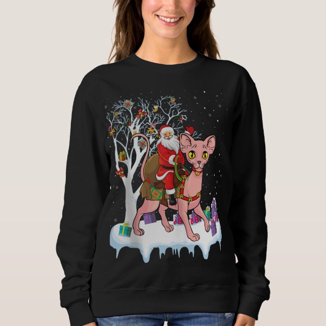 Funny Julafton Lighting Träd Santa Riding Sphynx C T Shirt (Framsida)