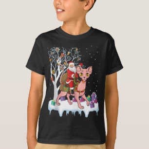 Funny Julafton Lighting Träd Santa Riding Sphynx C T Shirt