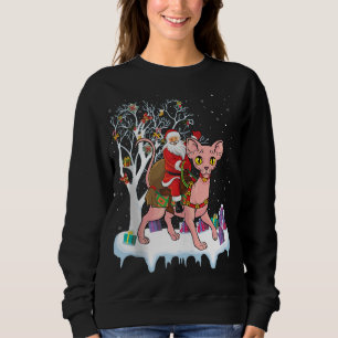 Funny Julafton Lighting Träd Santa Riding Sphynx C T Shirt