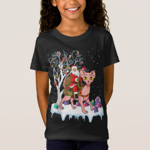 Funny Julafton Lighting Träd Santa Riding Sphynx C T Shirt