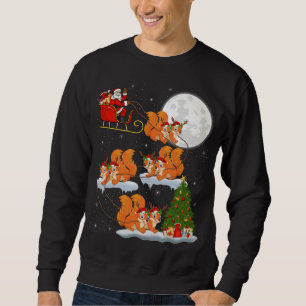Funny Julafton Lighting Träd Santa Riding Squirrel Lång Ärmad Tröja