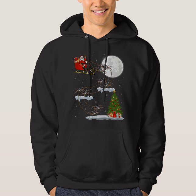 Funny Julafton Lighting Träd Santa Riding Tarantul Hoodie (Framsida)