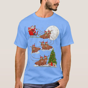 Funny Julafton Lighting Träd Santa Riding Walrus C T Shirt