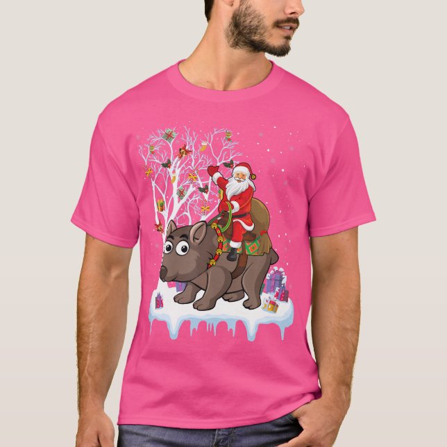 Funny Julafton Lighting Träd Santa Riding Wombat C T Shirt (Framsida)